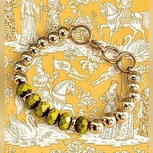 Avocado Green and Metal Gold Plated Balls in Classic Bracelet